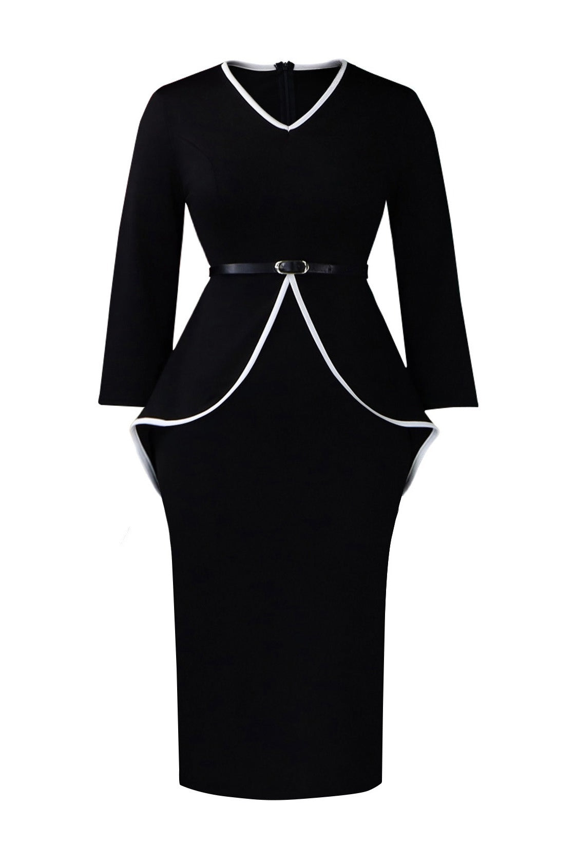 Contrast Trim Belted Peplum Midi Dress Lavish Daily