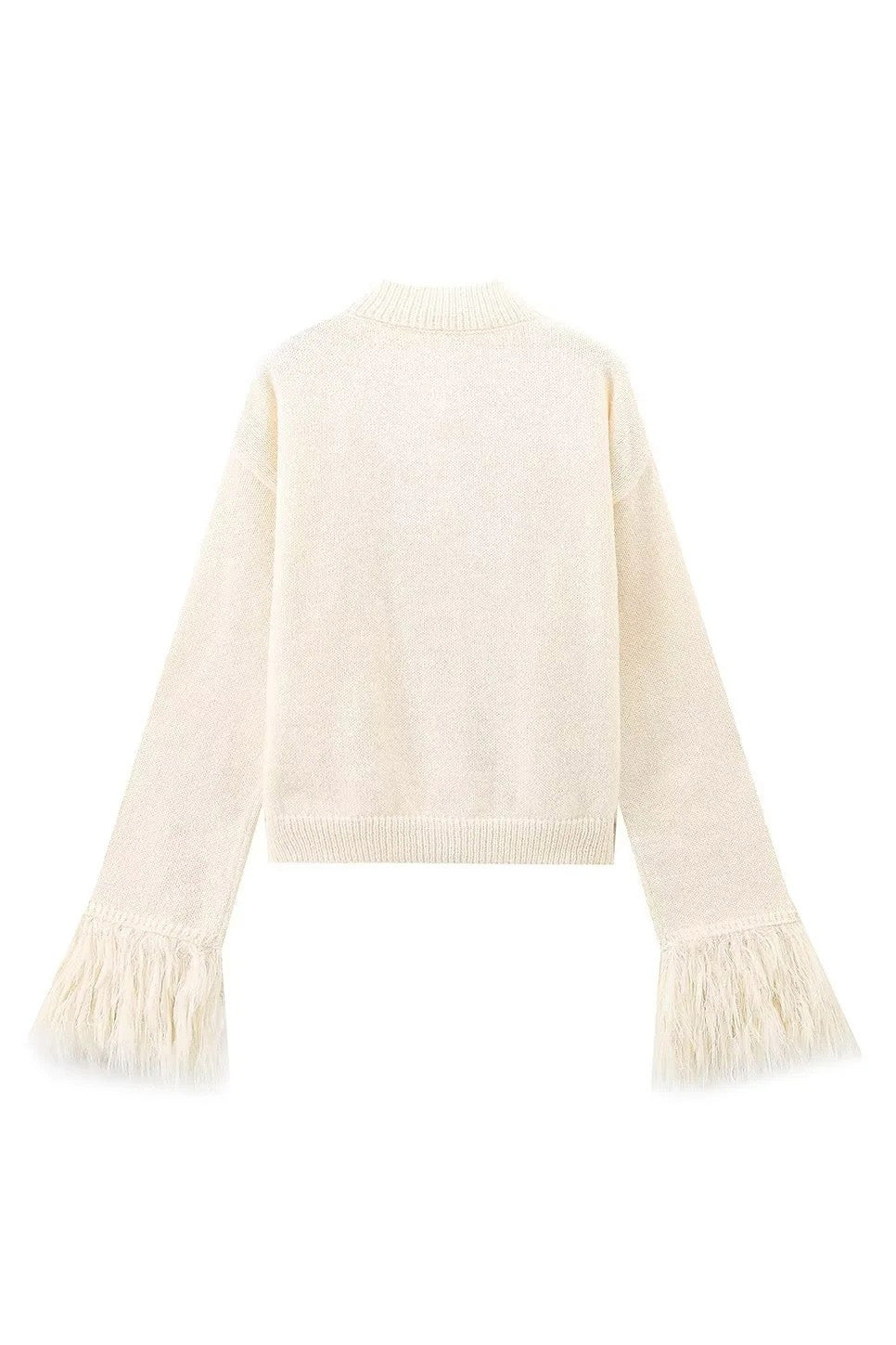 Faux Feather Cuff Button-Up Knit Cardigan Lavish Daily