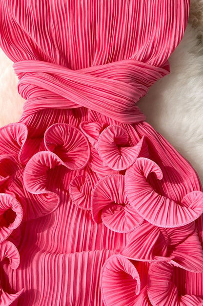 Ruffle 3D Floral V Neck Midi Dress Lavish Daily