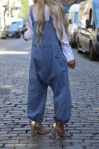 Denim Drawstring Wide Leg Overall Jumpsuit LavishDaily