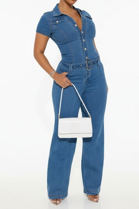 Elegant Wide-Leg Denim Jumpsuit Lavish Daily