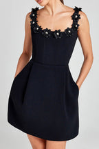 Square Collar Flower Bandage Mini Dress Lavish Daily