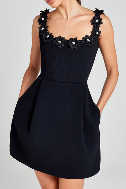 Square Collar Flower Bandage Mini Dress Lavish Daily