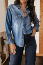 Street Style Long Sleeve Denim Shirt Lavish Daily