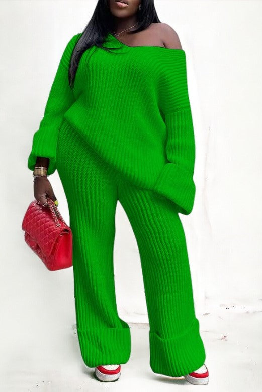 Solid Loose Knitted Two Piece Set Lavish Daily