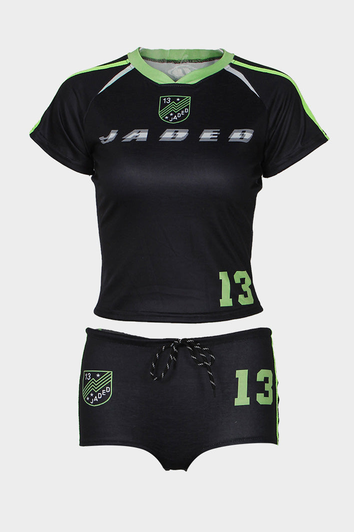 Letter Print Crop Top & Shorts 2 Piece Set Lavish Daily