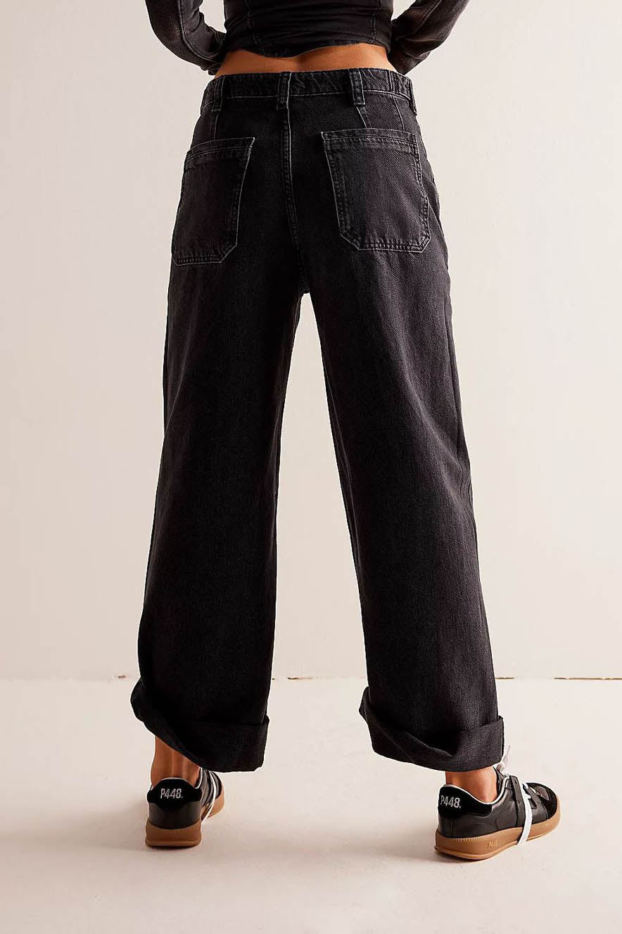 Washed Wide Leg Cuffed Jeans Lavish Daily