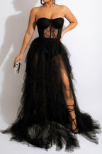 See Through Corset Maxi Dress Lavish Daily