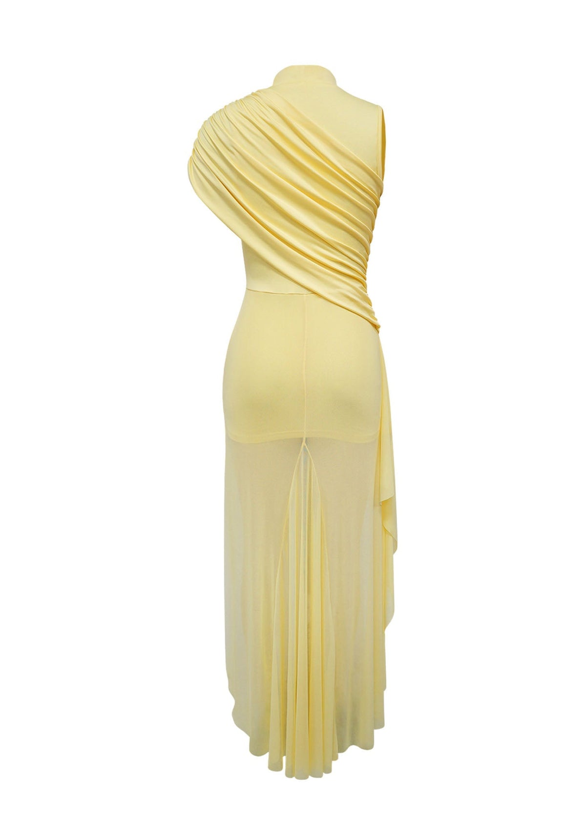Ruched High Neck Asymmetrical Train Mini Dress Lavish Daily