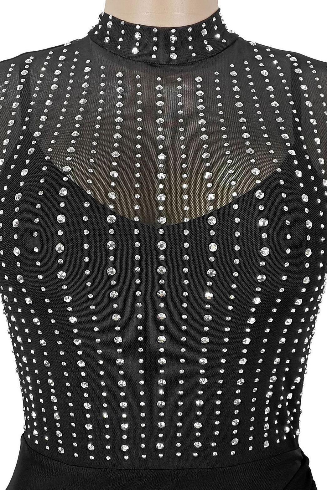 Beaded High-Neck Ruched Mesh Maxi Dress Lavish Daily