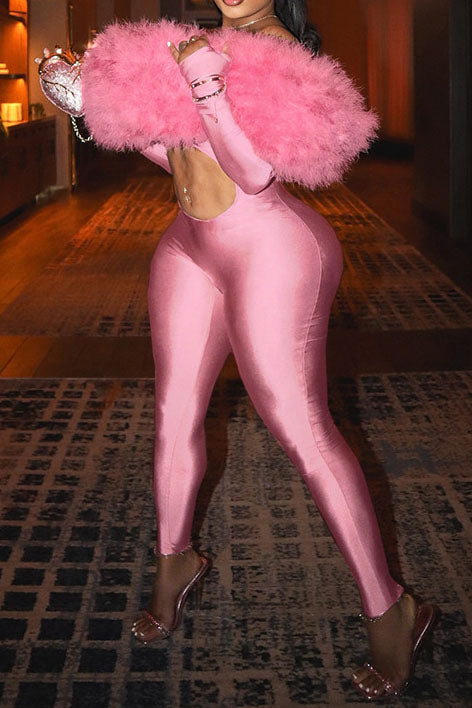 Off Shoulder Faux Fur Crop Jumpsuit Lavish Daily