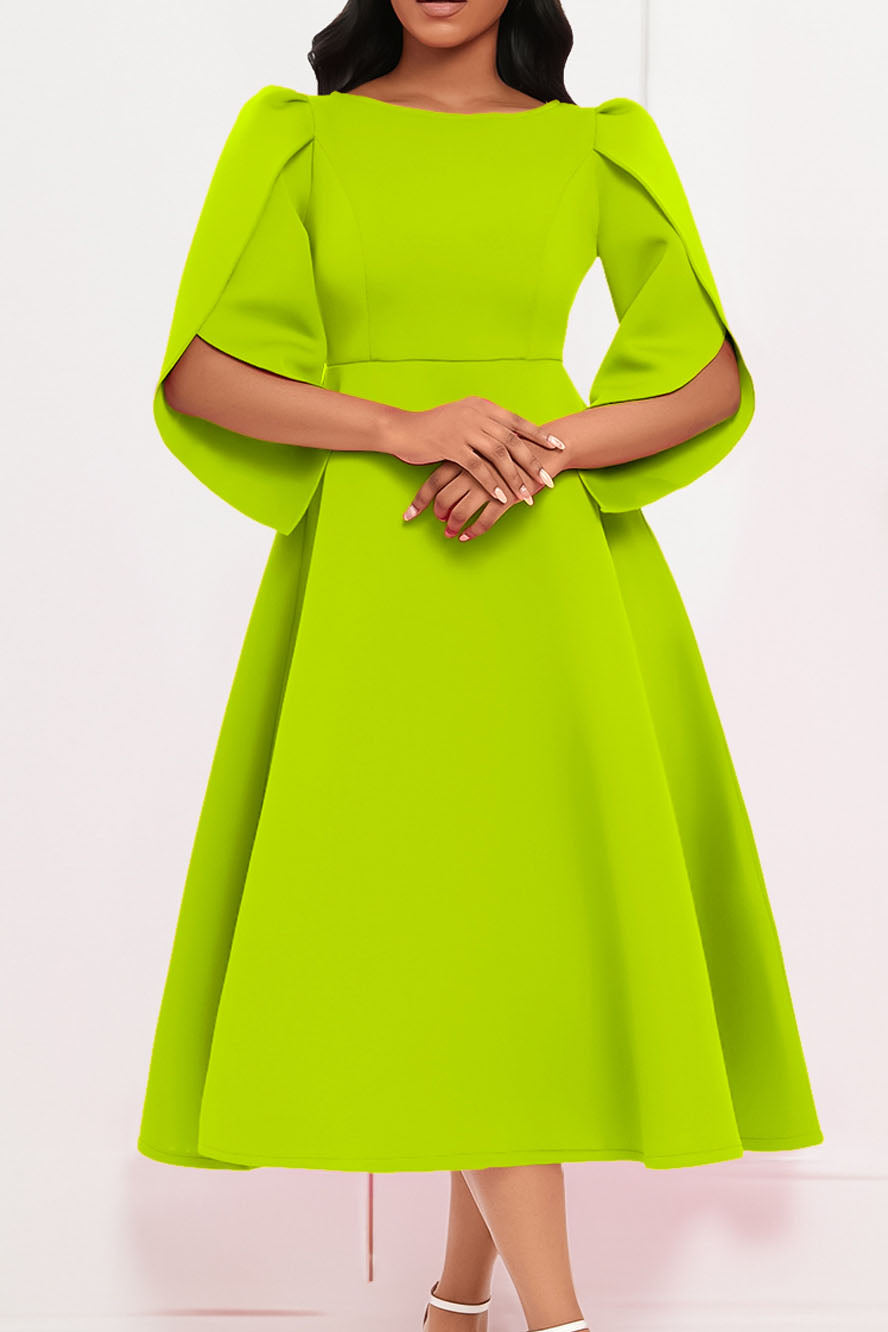 Elegant 3/4 Petal Sleeve Long Midi Dress Lavish Daily