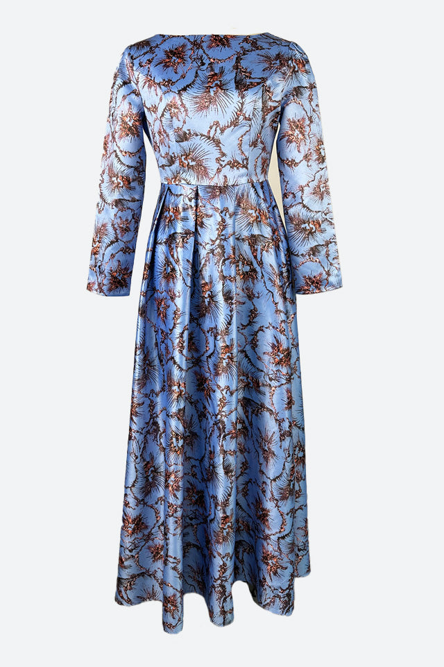 Crew Neck Long Sleeve Pleated Midi Dress Lavish Daily