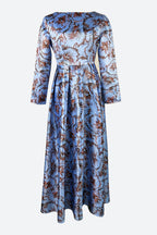 Crew Neck Long Sleeve Pleated Midi Dress Lavish Daily