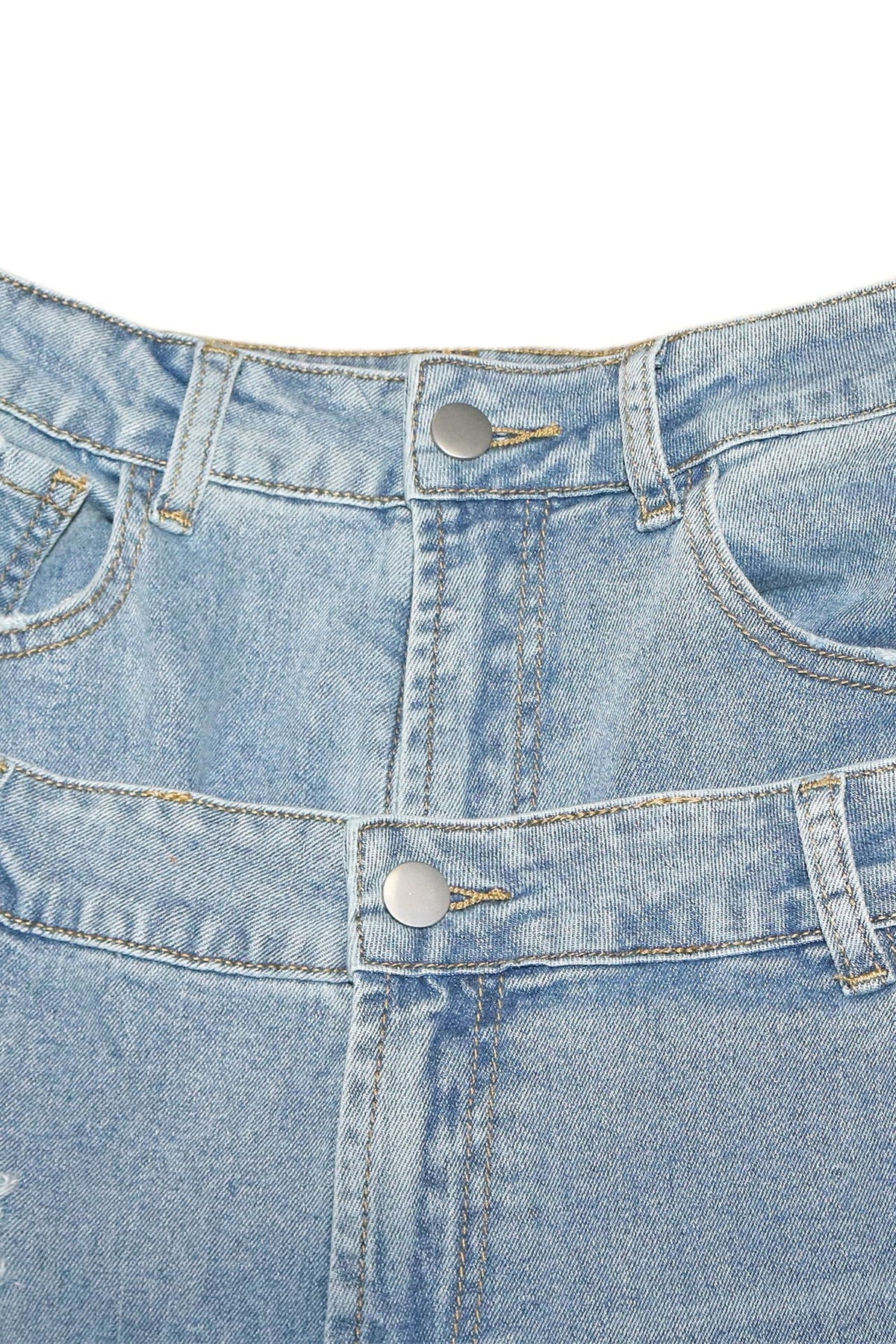 Double-Waistband Asymmetric Distressed Jeans Lavish Daily