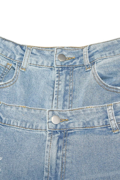 Double-Waistband Asymmetric Distressed Jeans Lavish Daily