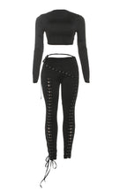 Long Sleeve Crop Top and Lace-Up Pants Set Lavish Daily