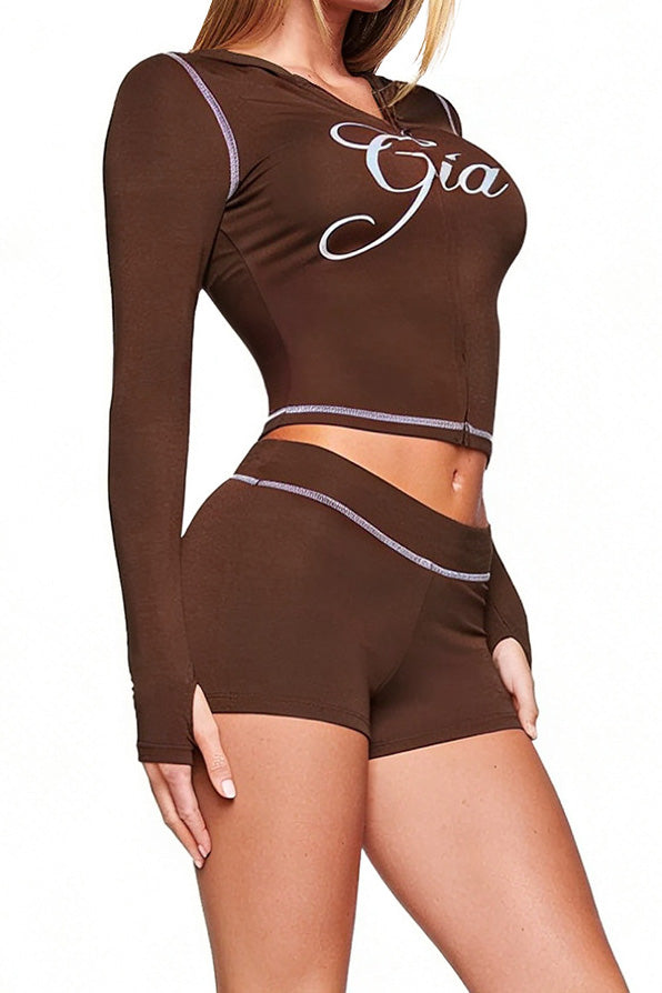 Contrast Stitch Crop Hoodie Set Lavish Daily