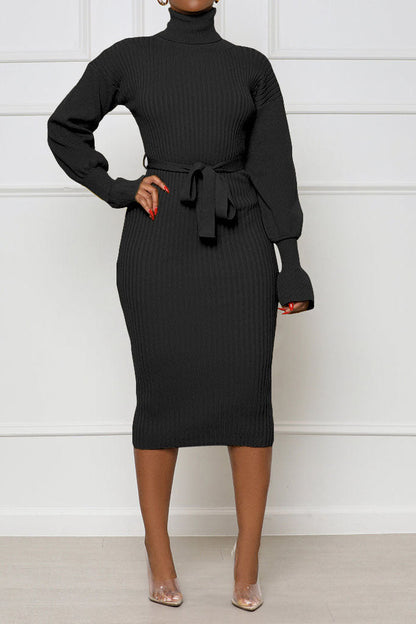 Rib Knit Tie Waist Midi Dress Lavish Daily