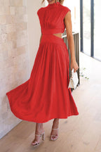 Mock Neck Cut Out Pleated Maxi Dress Lavish Daily