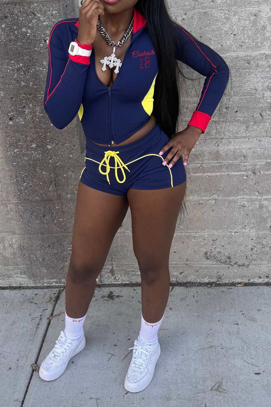 Embroidered Colorblock Stretch Sports Set Lavish Daily