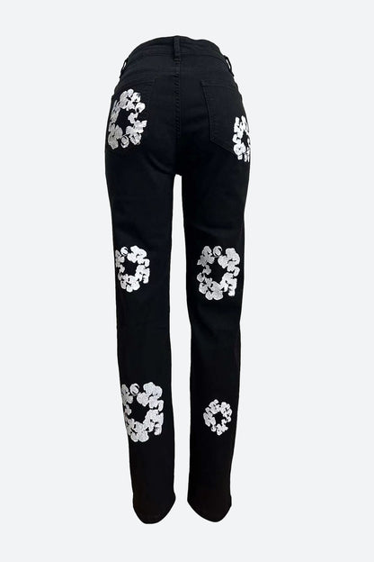 Flower Print Jeans Lavish Daily