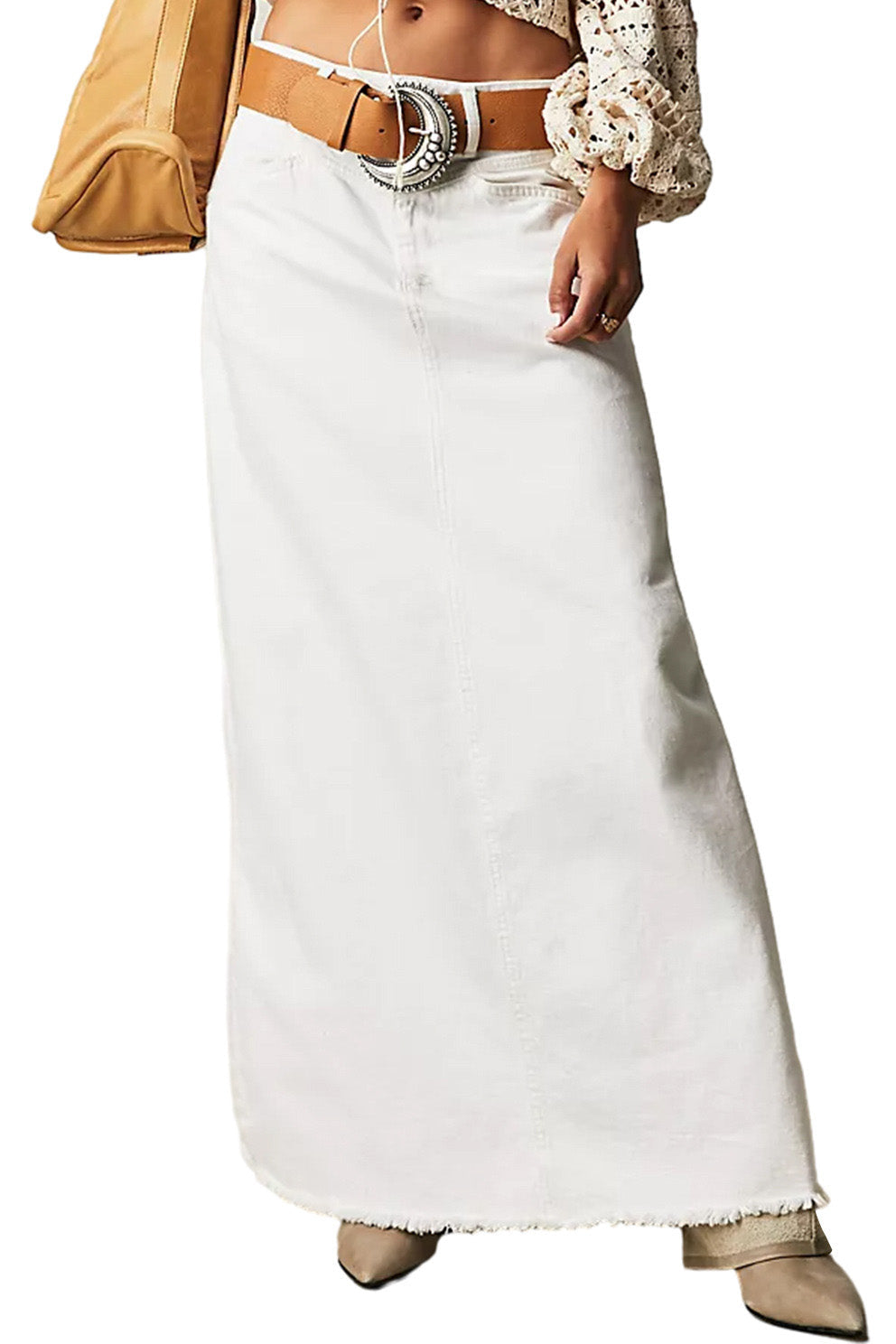 Loose Straight Denim Maxi Skirt Lavish Daily