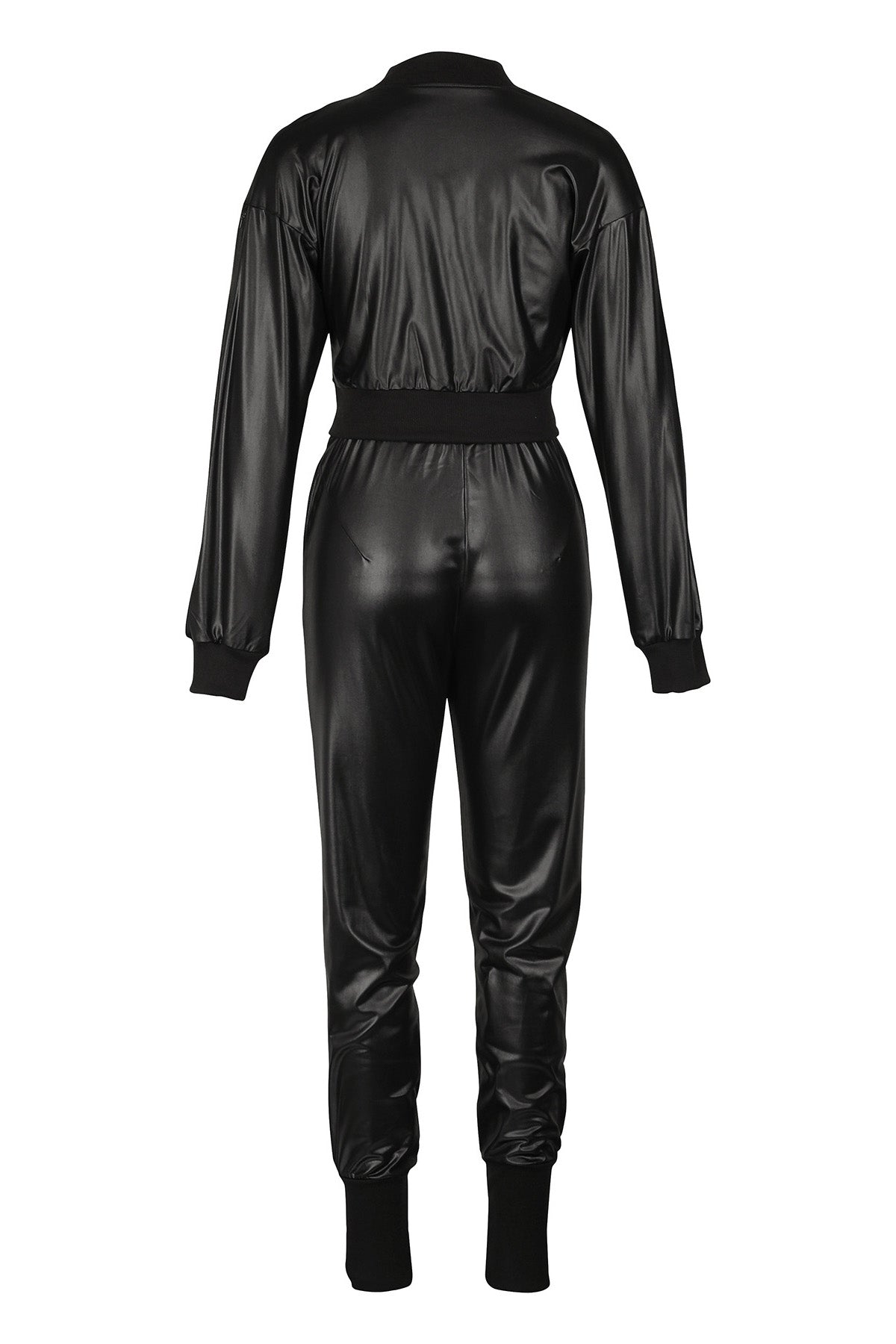 2-Piece Cutout Faux-Leather Bomber & Jogger Set Lavish Daily
