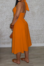 Solid Ruched Halter Dress with Knot Detail Lavish Daily