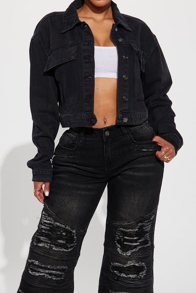 Cropped Oversized Denim Jacket Lavish Daily