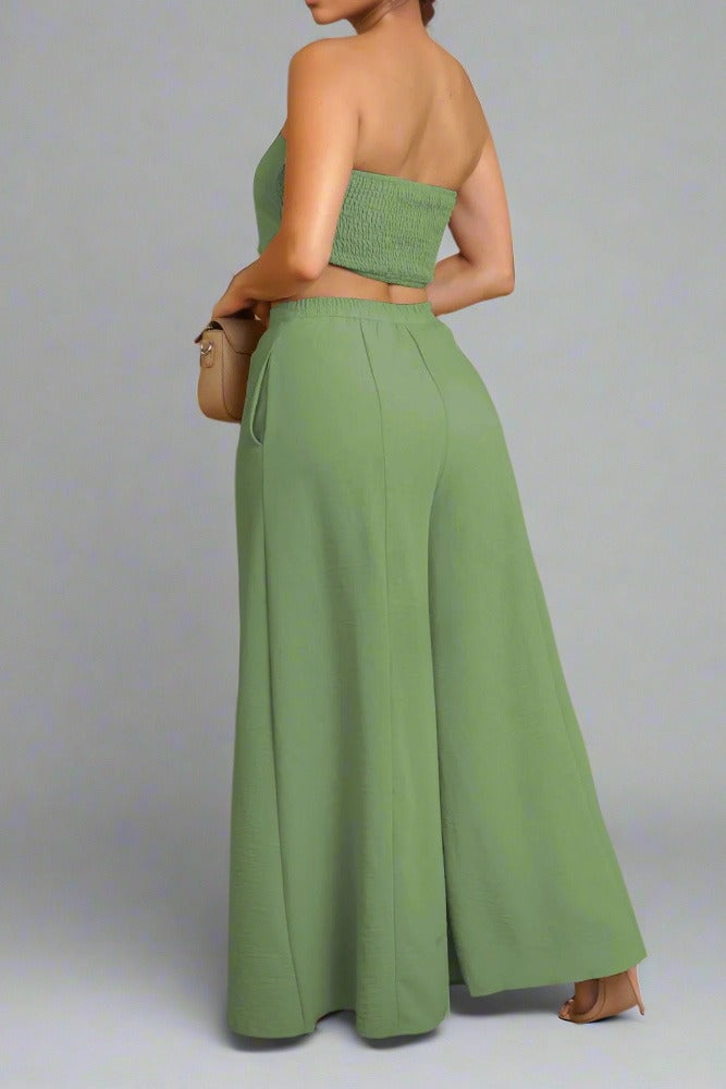 Stretch Tube Top Vest and Wide Leg Pants Set Lavish Daily