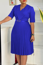 Solid Belted Pleated Dress Lavish Daily