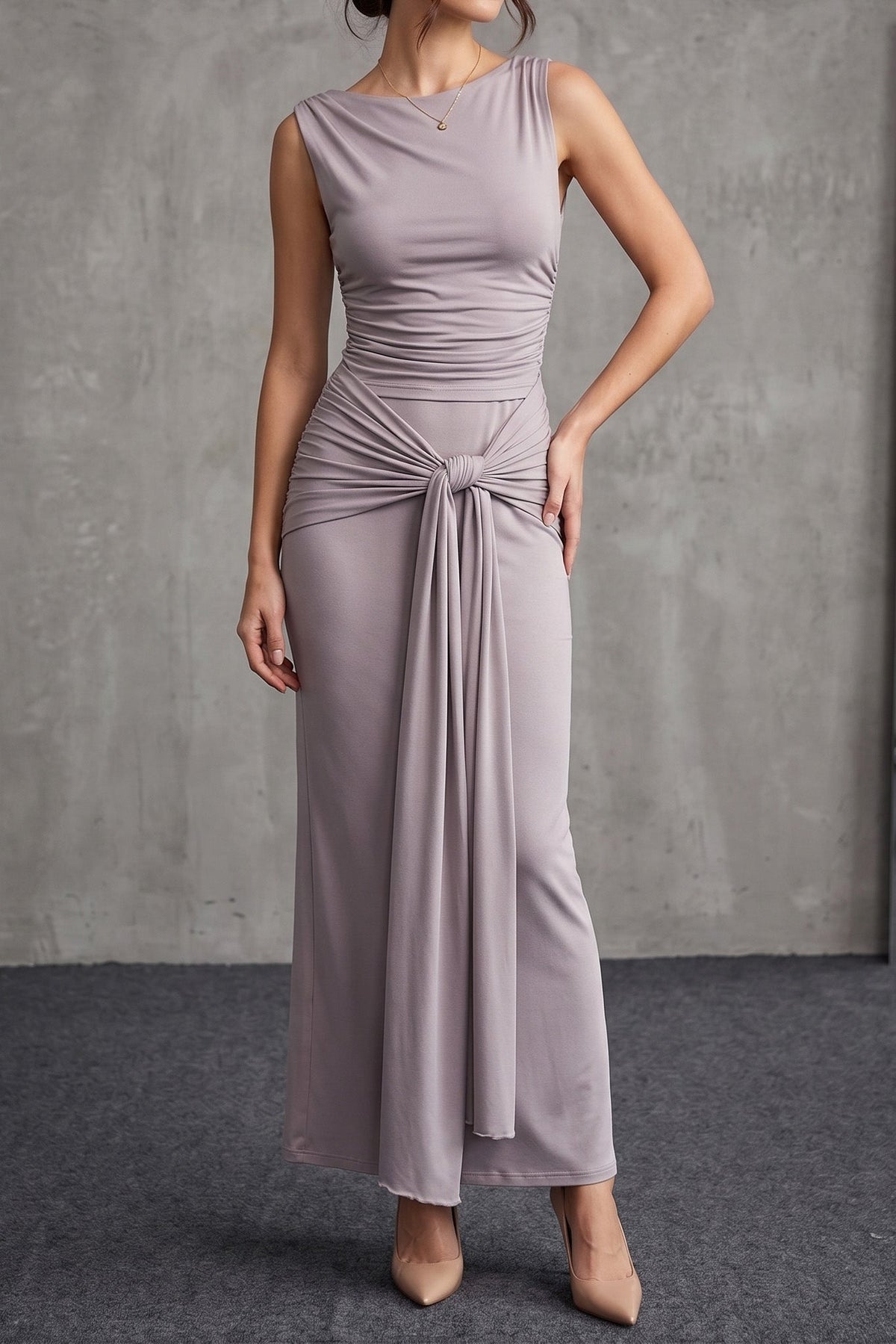 Draped Knot-Front Ruched Maxi Dress Lavish Daily