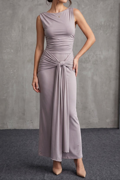 Draped Knot-Front Ruched Maxi Dress Lavish Daily
