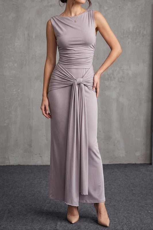Draped Knot-Front Ruched Maxi Dress Lavish Daily