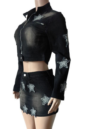 Star Patch Denim Skirt Set Lavish Daily