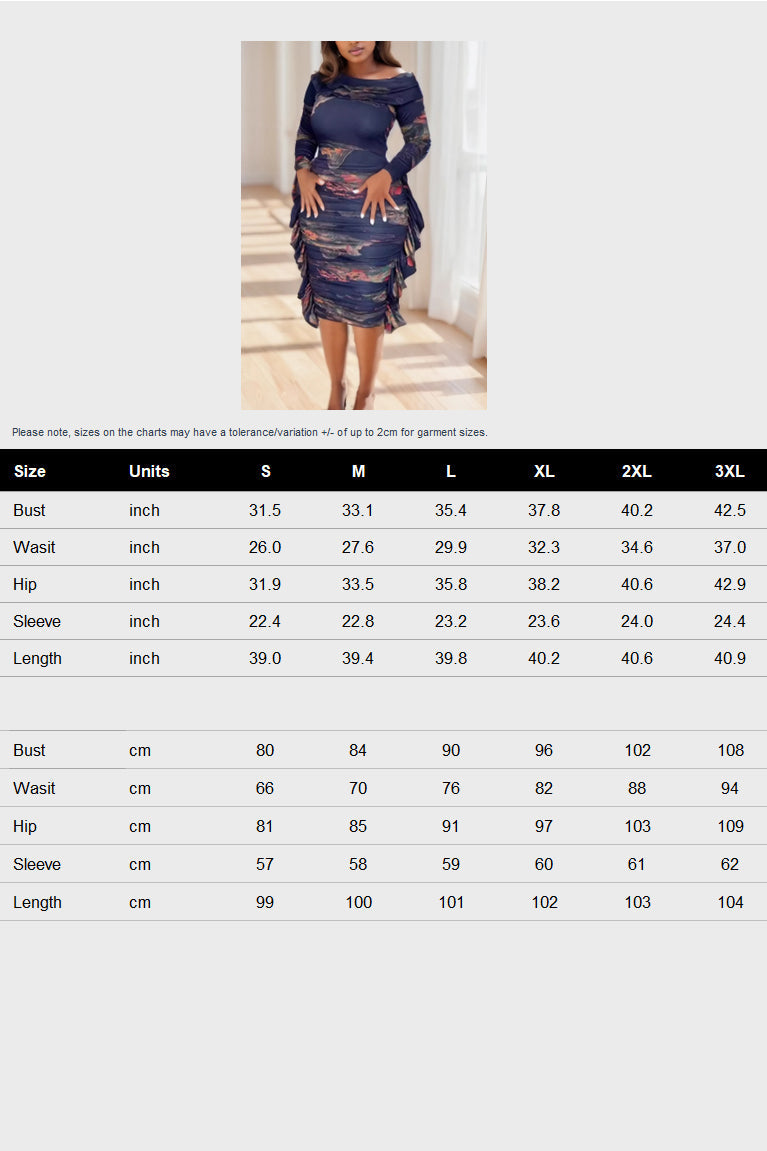 Printed Long Sleeve Ruched Bodycon Dresses Lavish Daily