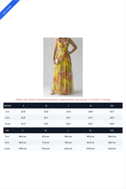 Abstract Chiffon Cutout Backless Maxi Dress LavishDaily