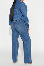 Stretch Long Sleeve Denim Jumpsuit LavishDaily