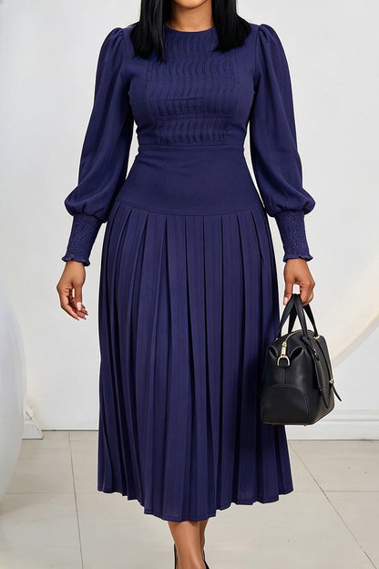 Smocked Puff Sleeve Pleated Midi Dress Lavish Daily