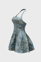Jacquard Halter Mini Dress Lavish Daily