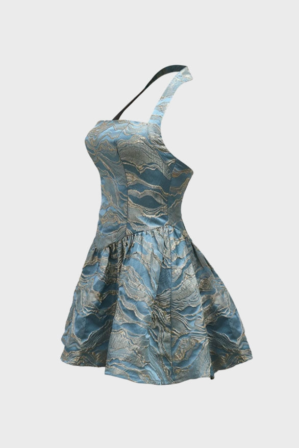 Jacquard Halter Mini Dress Lavish Daily