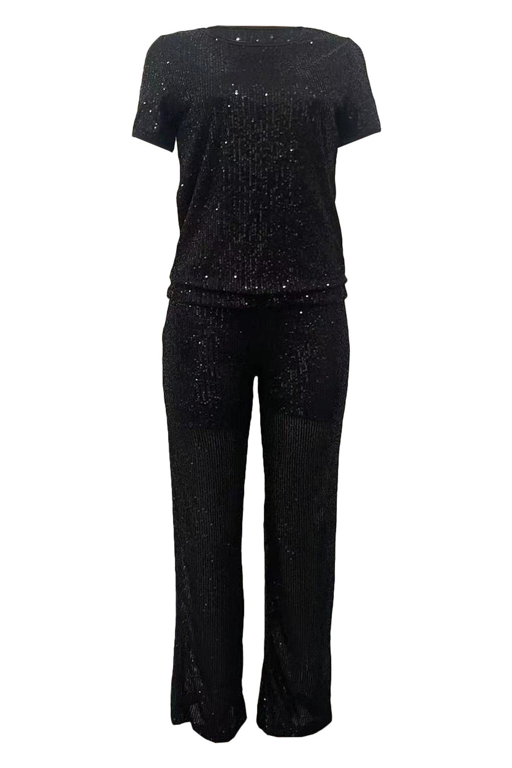 Sequin Solid 2-Piece Set - Tee & Pants Lavish Daily