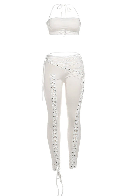 Crop Top and Lace-Up Pants 2-Piece Set Lavish Daily