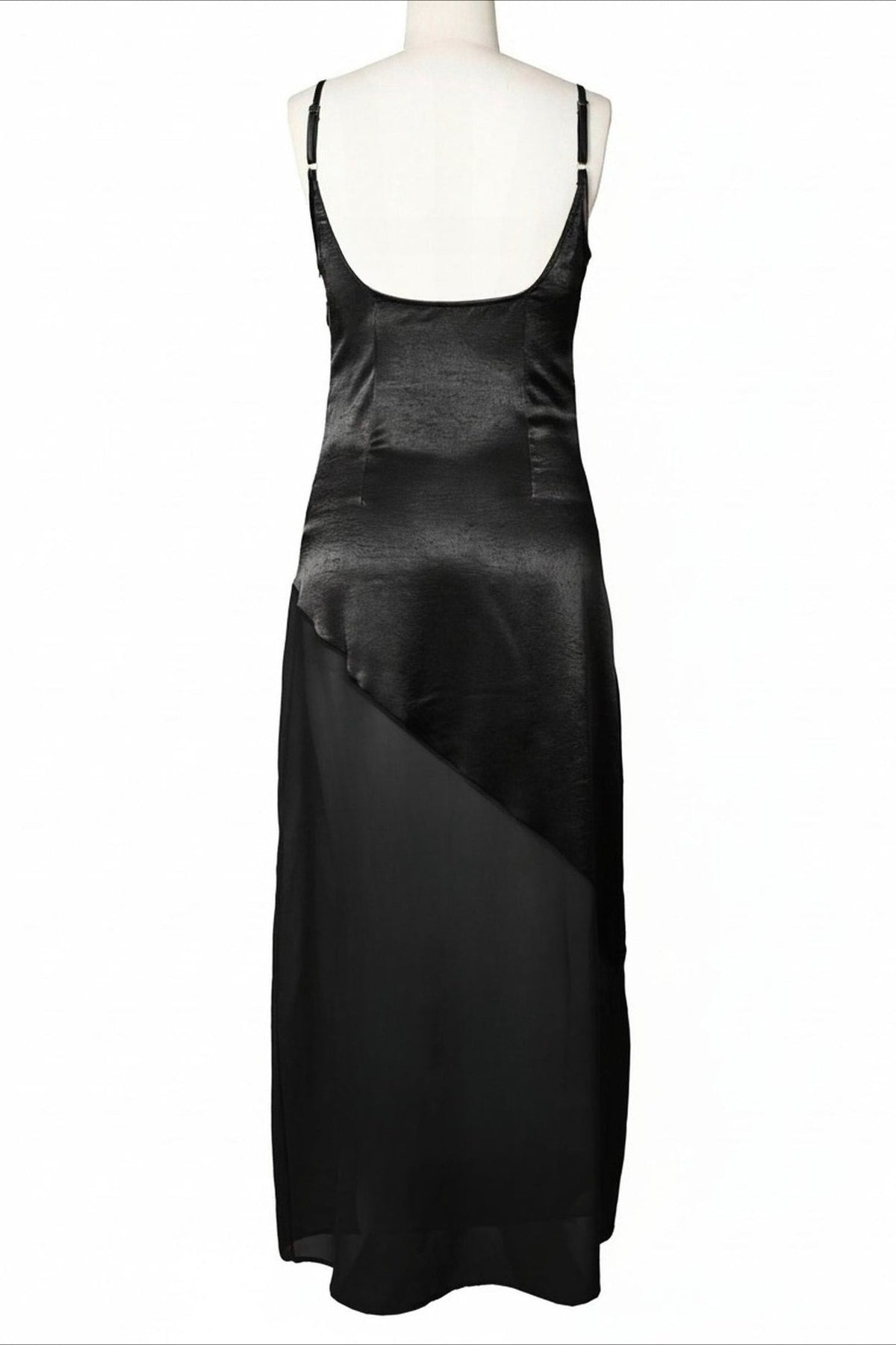 Asymmetrical Satin Sheer Maxi Dress Lavish Daily