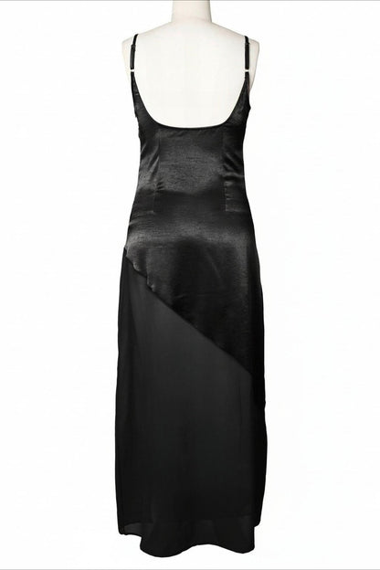 Asymmetrical Satin Sheer Maxi Dress Lavish Daily