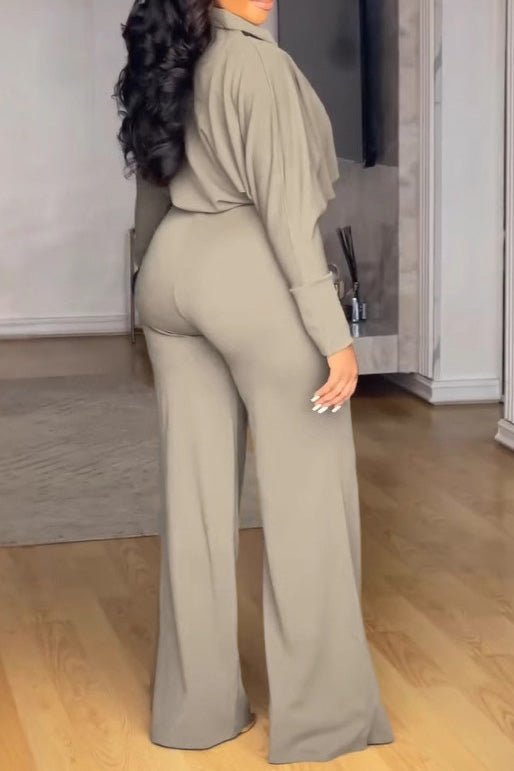 V-Neck Long Sleeve Stretch Fitted Two-Piece Set Lavish Daily