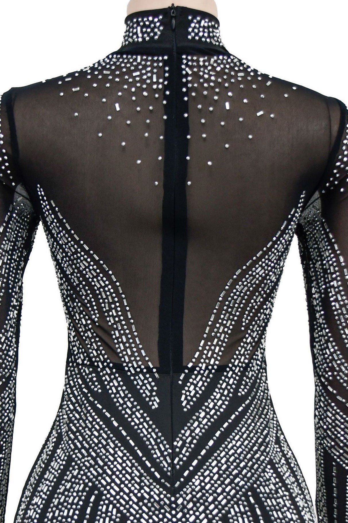 Rhinestone Embellished Sheer Mesh Mini Dress Lavish Daily