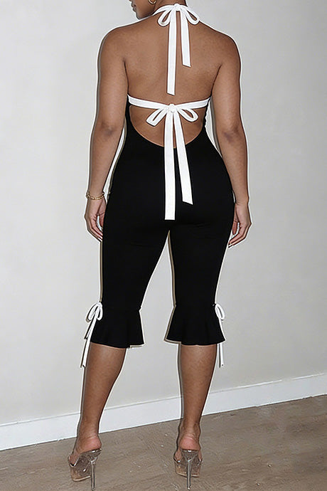 Contrast Halter Ruffle Hem Jumpsuit Lavish Daily