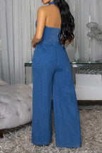 Halter Backless Jumpsuit Wide Leg Stretch Lavish Daily
